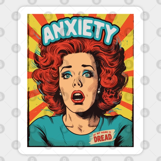 Anxiety. "Hi, my name is Dread". Retro comic book style. Magnet by Dazed Pig